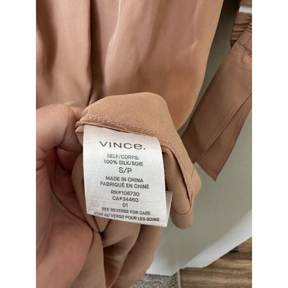 Vince 100% Silk Slit Back Long Sleeve Blush Pink Shirt Dress Size Small - Picture 9 of 11